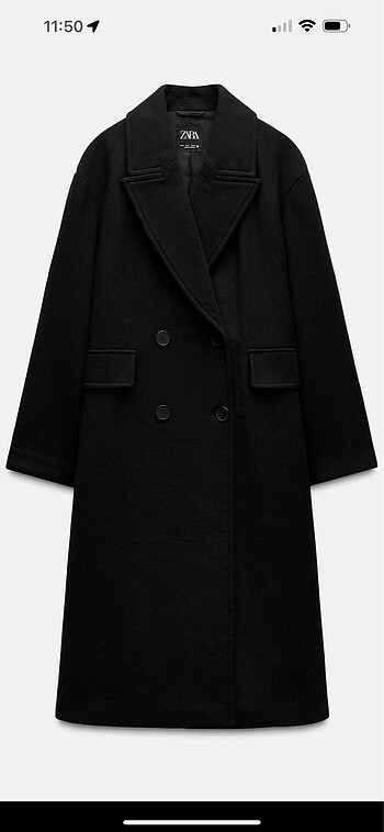 l Beden siyah Renk Zara Yünlü Oversize Kaban