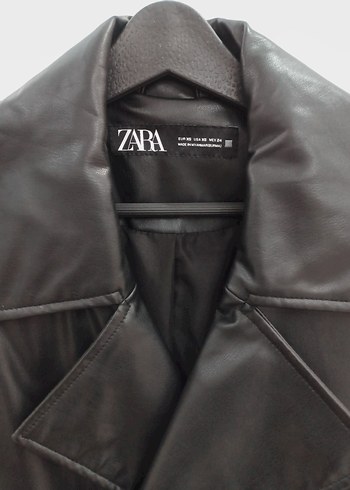 Zara Zara ORJİNAL Siyah Deri Kemerli Uzun Trençkot