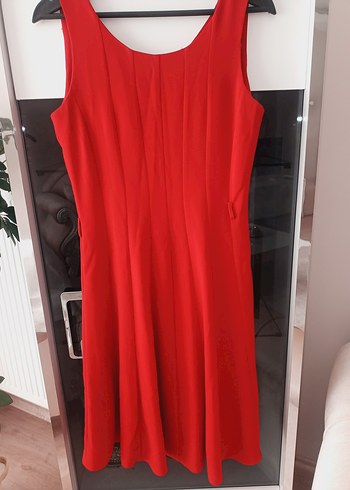 Ekol Kırmızı Midi V Yakalı Kolsuz Elbise - Görsel 6