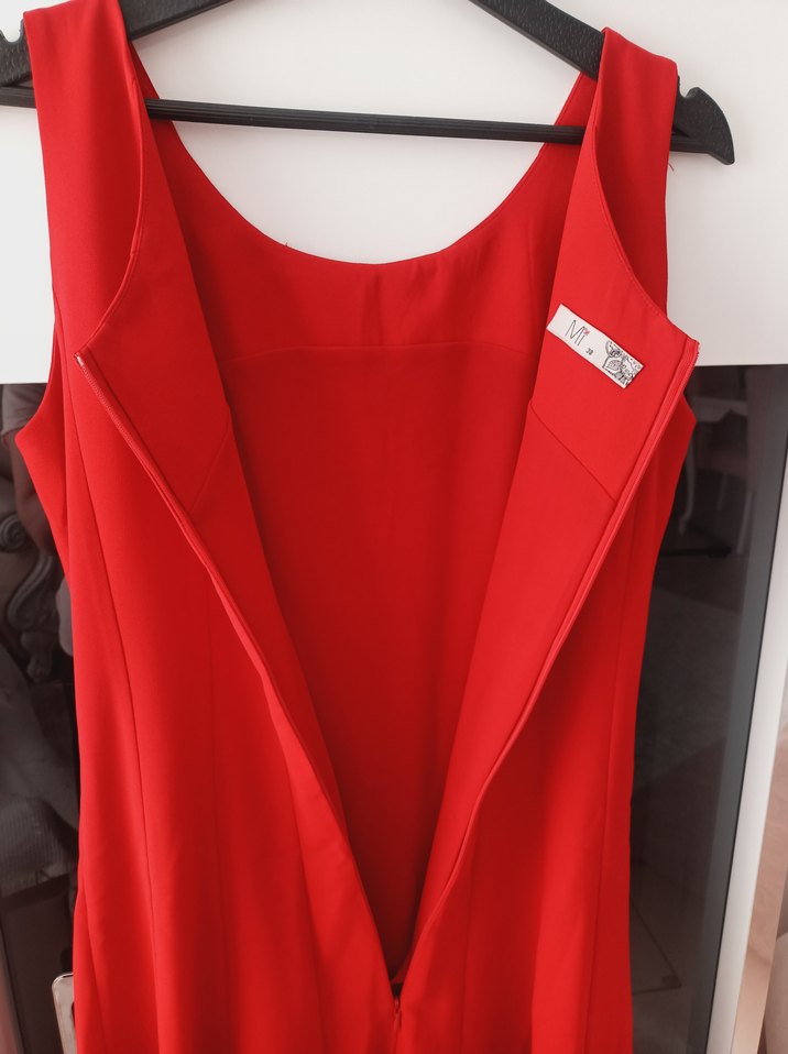 Ekol Kırmızı Midi V Yakalı Kolsuz Elbise - Görsel 4