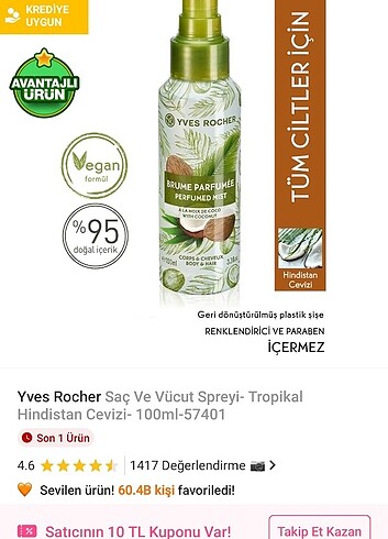 Yves Rocher saç ve vücut spreyi 100ml