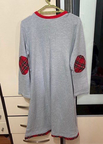 m Beden Gri Uzun Kollu Midi Kadın Pijama Elbisesi