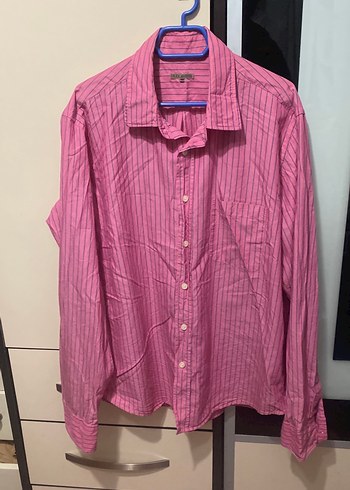Pembe Düğmeli Uzun Kollu Erkek Gömlek