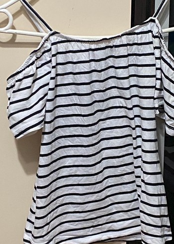 Kız Çocuk Gri Çizgili Askılı Tişört - Görsel 4