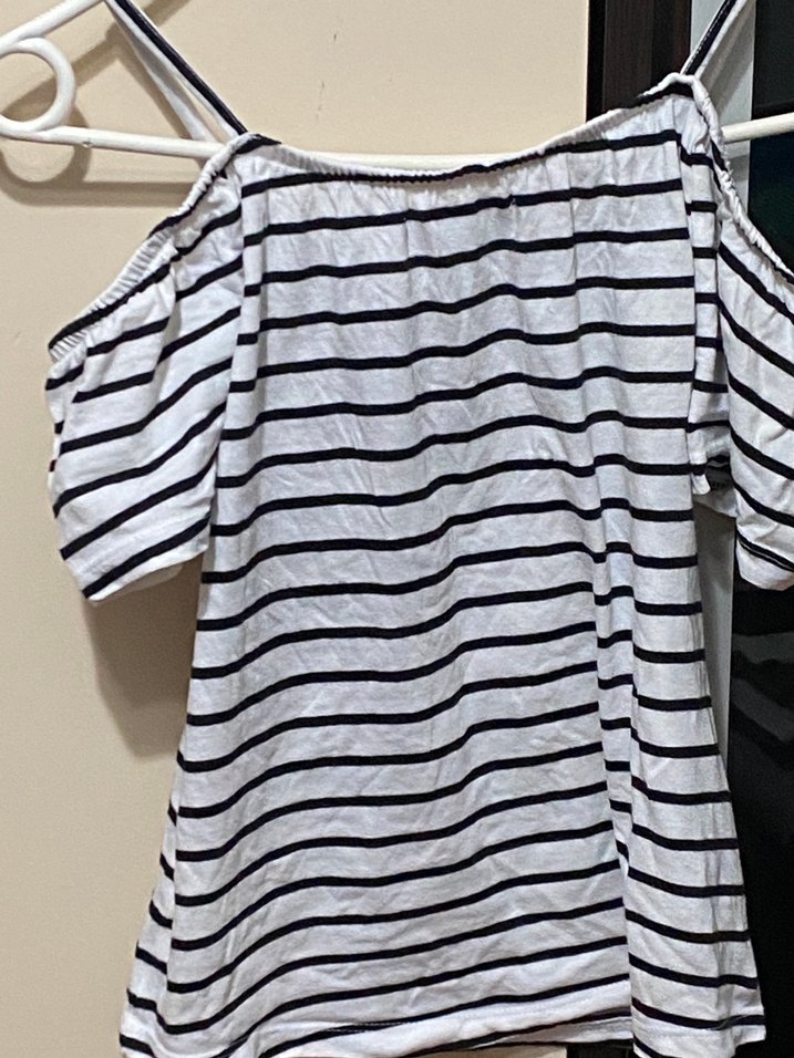 Kız Çocuk Gri Çizgili Askılı Tişört - Görsel 4