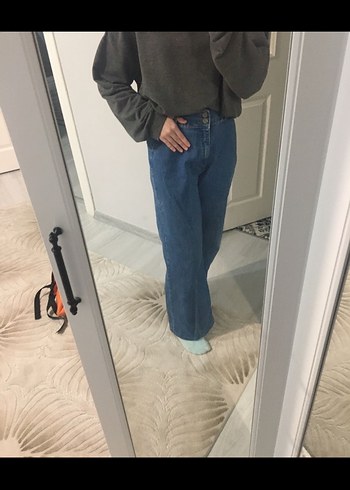 xs Beden Kadın Mavi Bol Kesim Midi Boy Denim Jean