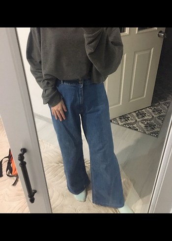 Trendyol & Milla Kadın Mavi Bol Kesim Midi Boy Denim Jean
