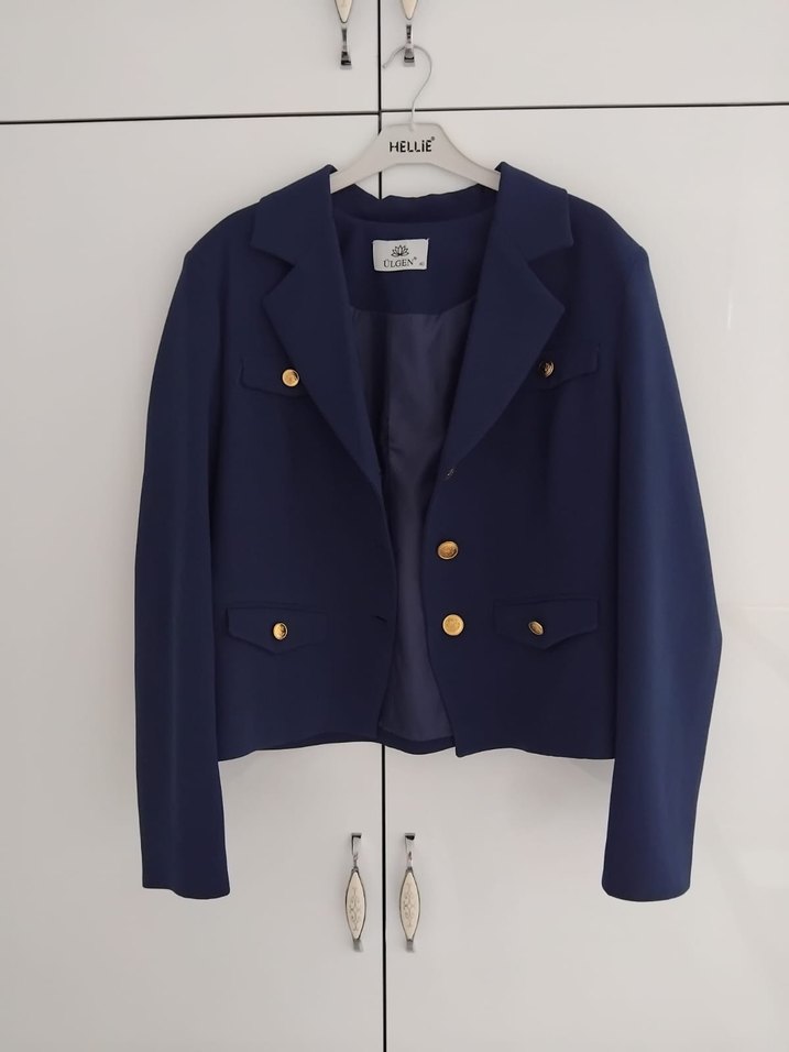 Navy Düğmeli Kadın Süet Blazer Ceket - Görsel 3