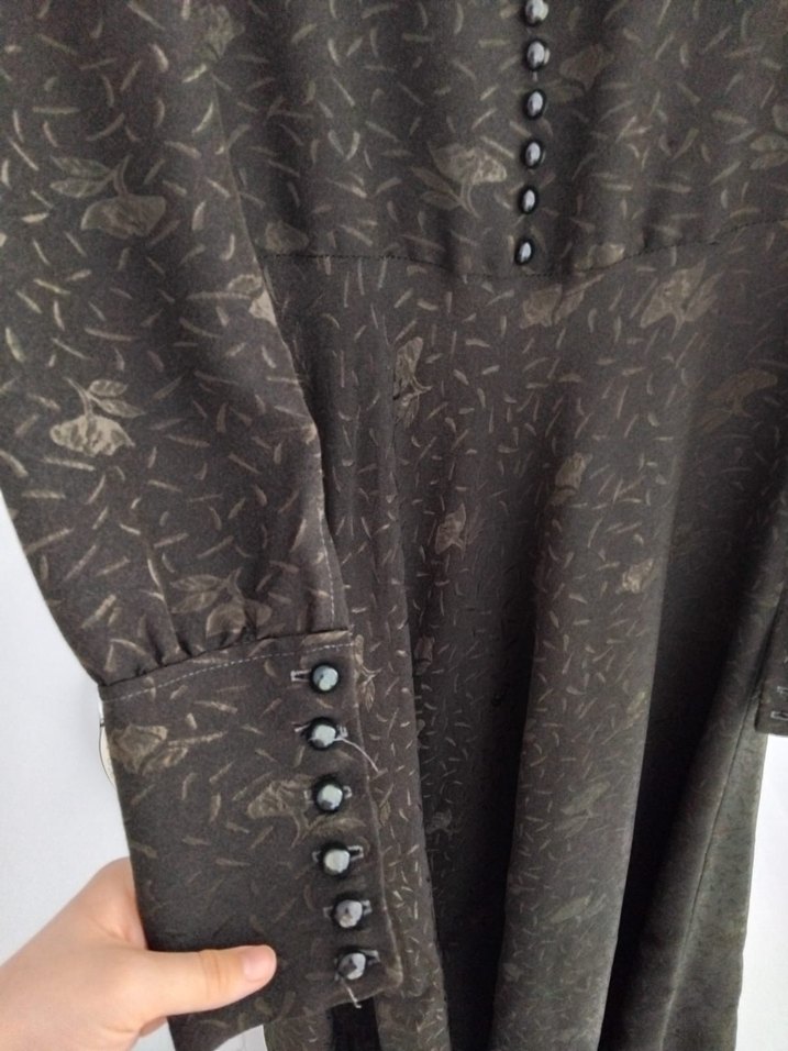 Düğmeli Uzun Kollu Vintage Yılan Desenli Elbise - Görsel 2