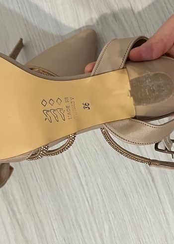 Bej saten Topuklu Kadın Ayakkabı - Görsel 8