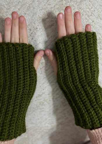 Kadın Haki Örgü Parmaksız Eldiven - Görsel 6