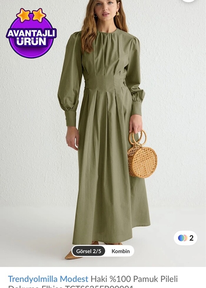 Pamuk pileli dokuma elbise - Görsel 2