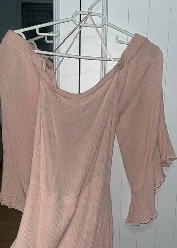 Pull and Bear Pembe mini fırfırlı elbise