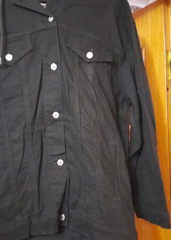 Siyah Düğmeli Midi Denim Ceket - Görsel 4