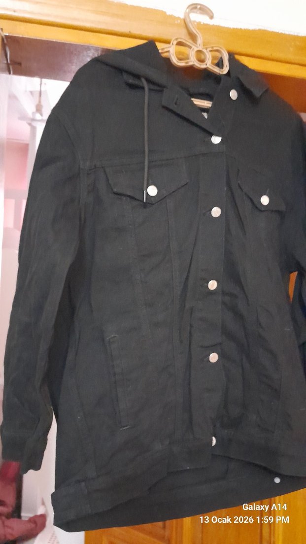 Siyah Düğmeli Midi Denim Ceket - Görsel 5