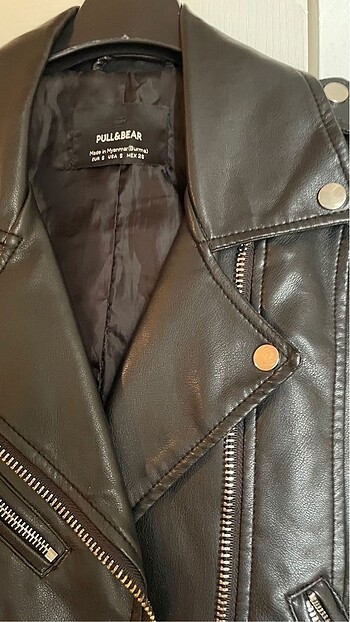 s Beden Pull&Bear Siyah Deri Ceket S