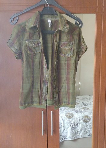 Koyu Haki Renkli Batik Desenli Spor gömlek