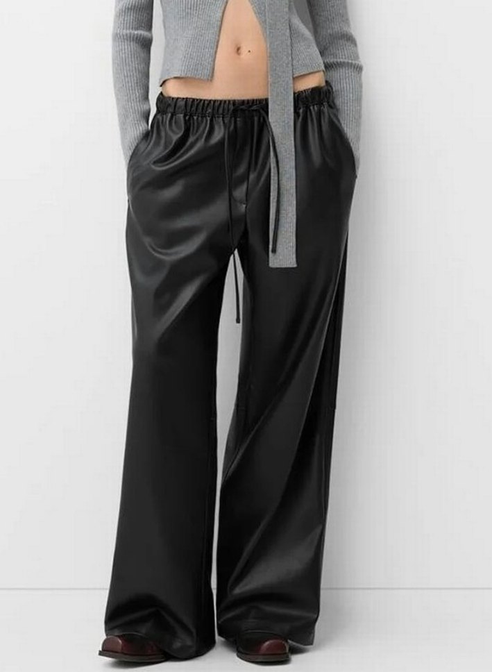 Deri Siyah Kadın Pantolon ipli - Görsel 4