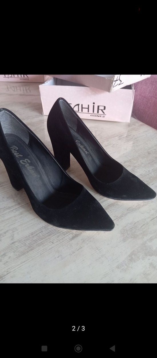 Siyah Süet Kadın Topuklu Ayakkabı - Görsel 2