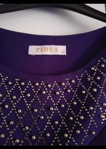 Mor İşlemeli Uzun Kollu Tesettür Elbise - Görsel 7