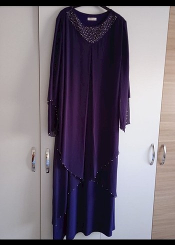 Mor İşlemeli Uzun Kollu Tesettür Elbise - Görsel 6