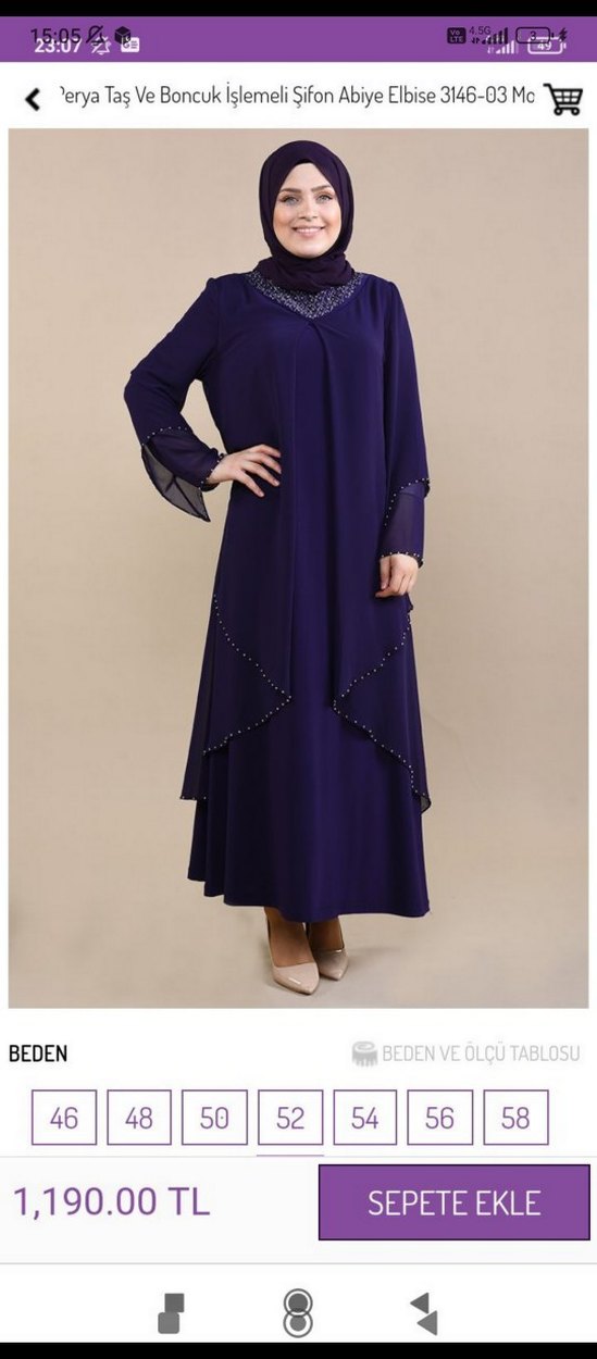 Mor İşlemeli Uzun Kollu Tesettür Elbise - Görsel 3