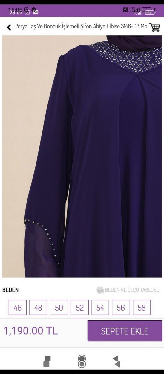 Mor İşlemeli Uzun Kollu Tesettür Elbise - Görsel 5