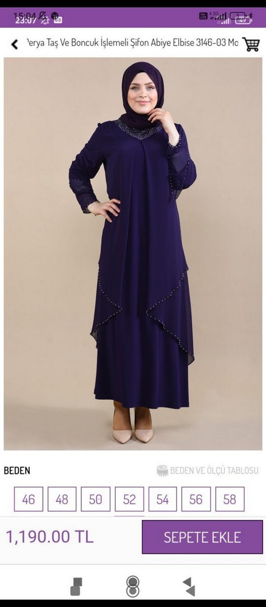 Mor İşlemeli Uzun Kollu Tesettür Elbise - Görsel 2