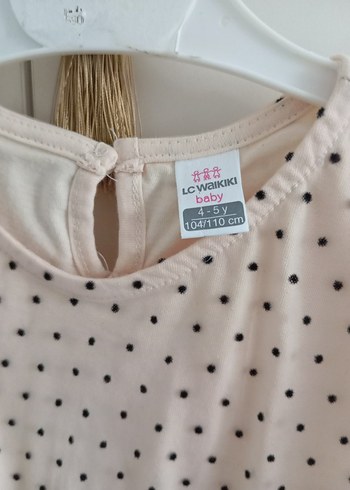 Uzun Kollu Puantiyeli Bej Kız Elbise - Görsel 5