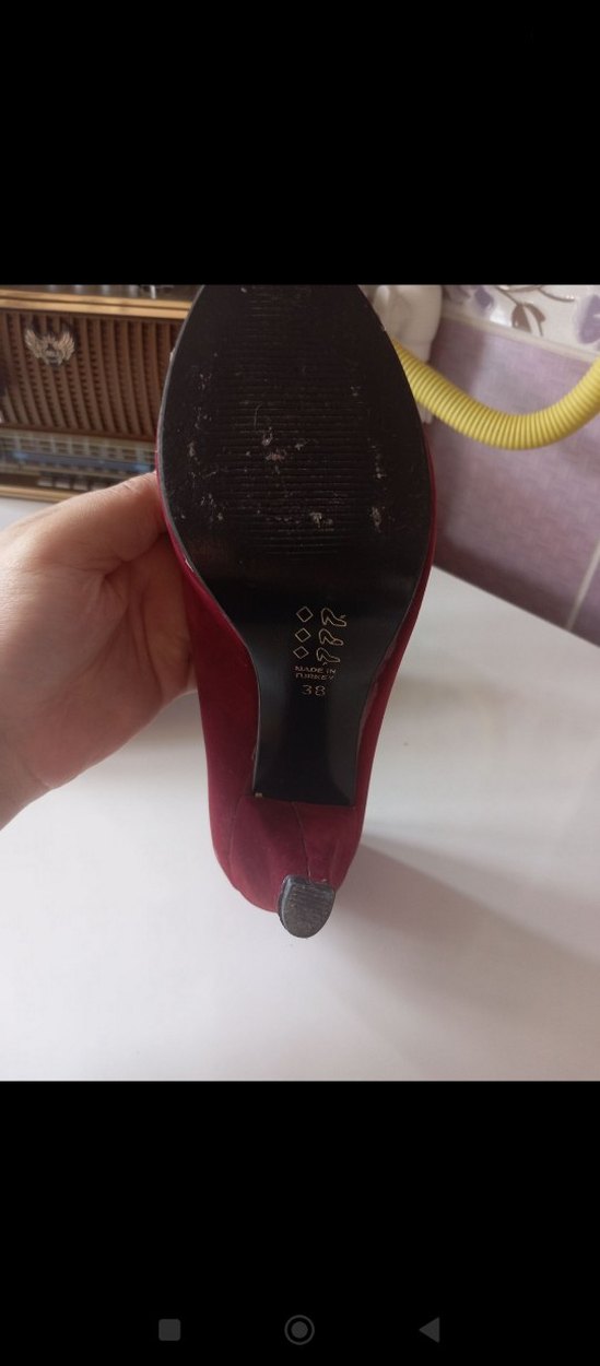 Bordo süet topuklu ayakkabı - Görsel 3