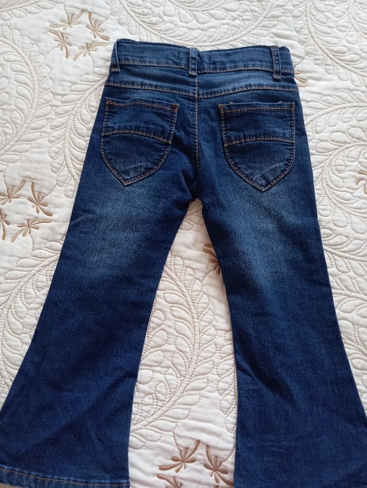 Kız Çocuk Mavi Denim İspanyol Paça Pantolon - Görsel 3