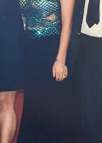 Turkuaz Desenli Straplez Uzun Abiye Elbise - Görsel 7