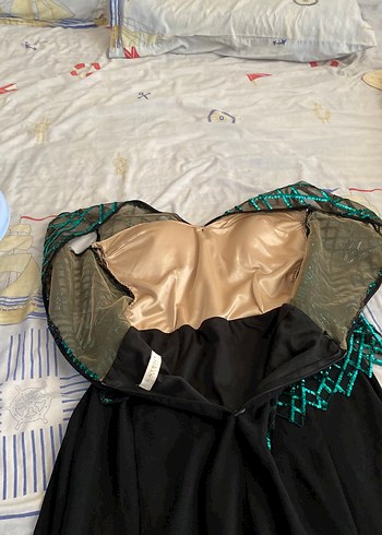 Turkuaz Desenli Straplez Uzun Abiye Elbise - Görsel 6