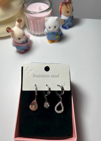 Diğer Gümüş Renk 5li Mini Kadın Küpe Seti