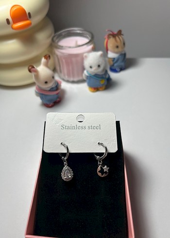  Beden Gümüş Renk 5li Mini Kadın Küpe Seti