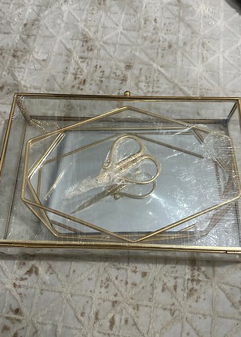 Kız isteme tepsisi aynalı altın renk makas - Görsel 10