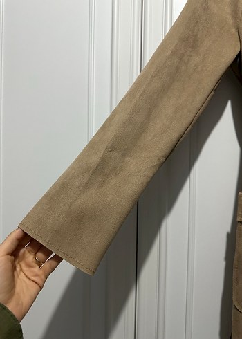 Bej Süet Uzun Kadın Trençkot - Görsel 3