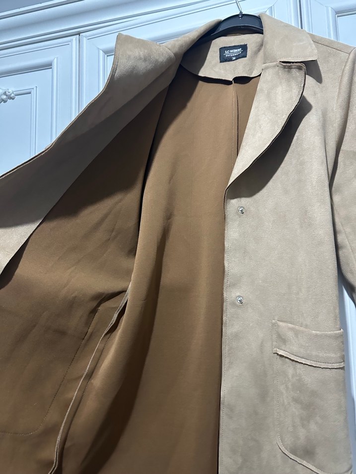 Bej Süet Uzun Kadın Trençkot - Görsel 4