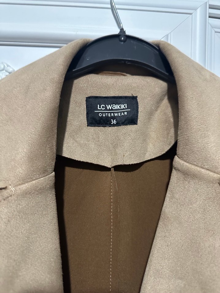 Bej Süet Uzun Kadın Trençkot - Görsel 2