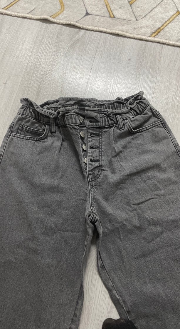 Gri Erkek Kemerli Bol Kesim Denim Pantolon - Görsel 2