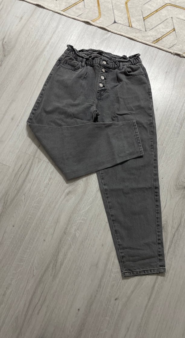 Gri Erkek Kemerli Bol Kesim Denim Pantolon - Görsel 5