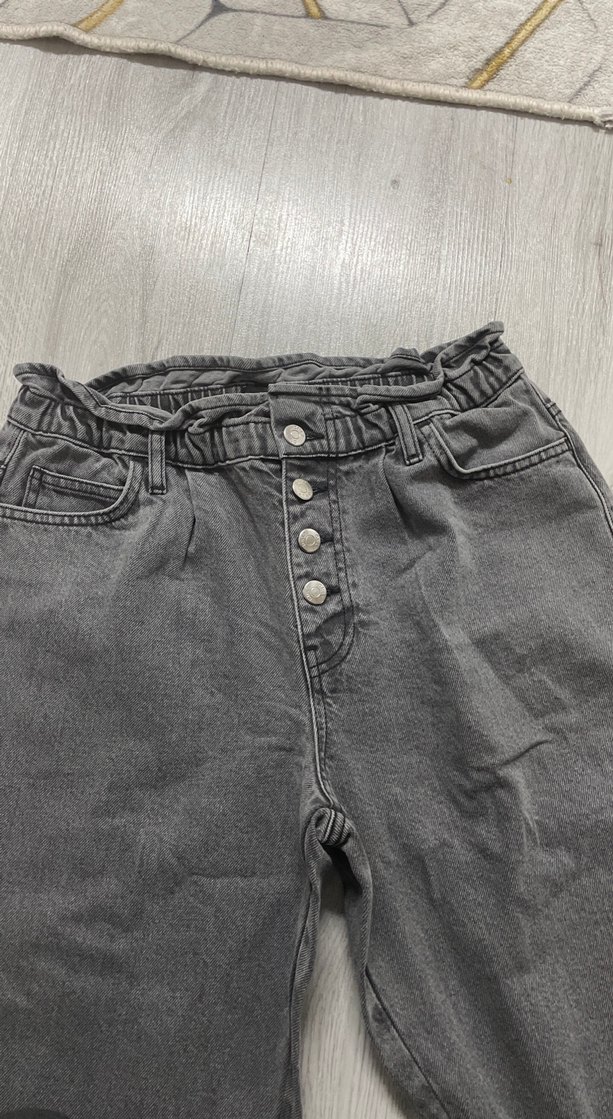 Gri Erkek Kemerli Bol Kesim Denim Pantolon - Görsel 4