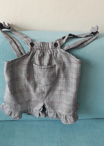 Kız Ekoseli Fırfırlı Askılı Tulum