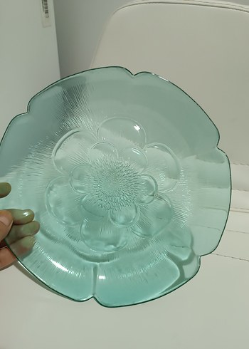 Turkuaz Vintage Çiçek Desenli Tabak - Görsel 2