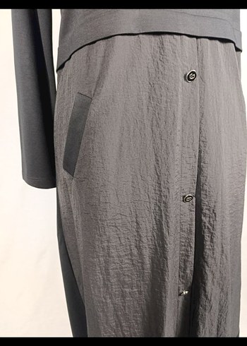 OYSHO kumaş Düğmeli Siyah Uzun Kollu Kadın Elbise - Görsel 2