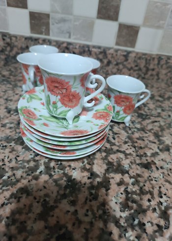 Çiçek Desenli Renkli Kahve Fincanı Takımı - Görsel 5