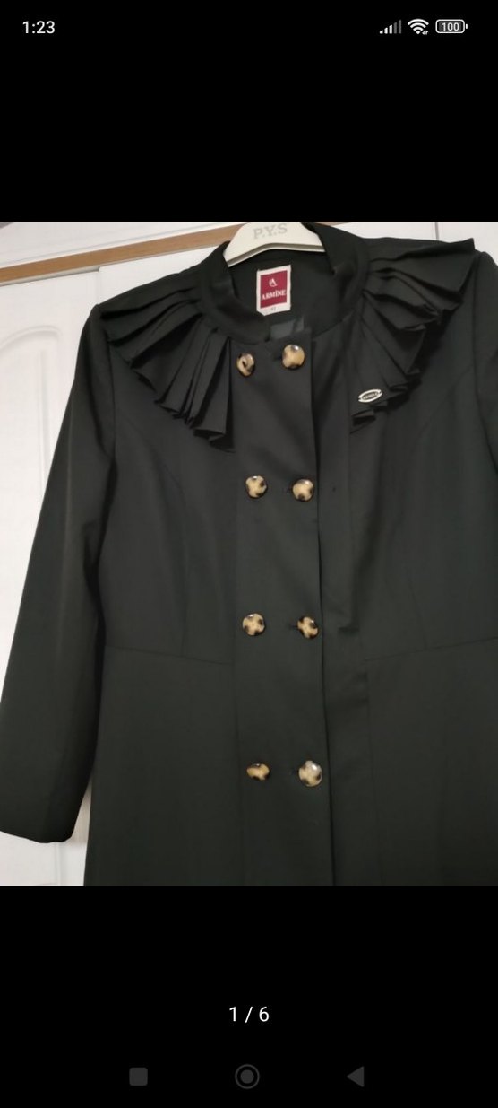 Armine Düğmeli Siyah Uzun Kadın pardesü - Görsel 2