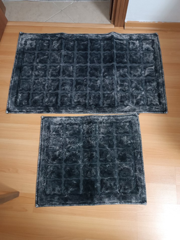 Kareli Koyu Gri Banyo Paspası Seti - Görsel 3