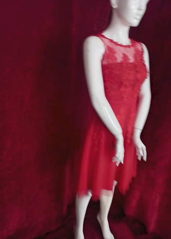 Kırmızı Dantel İşlemeli Uzun Elbise - Görsel 3