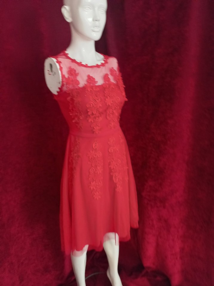 Kırmızı Dantel İşlemeli Uzun Elbise - Görsel 2
